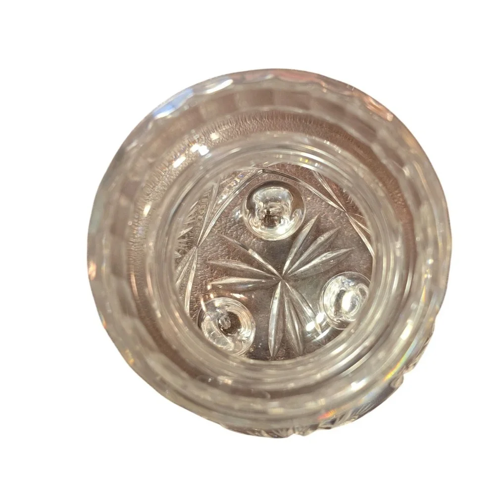 Vintage ICrystal Cut Glass Honey Jam Jar 3 Legged‎ Pot with Lid & Spoon
